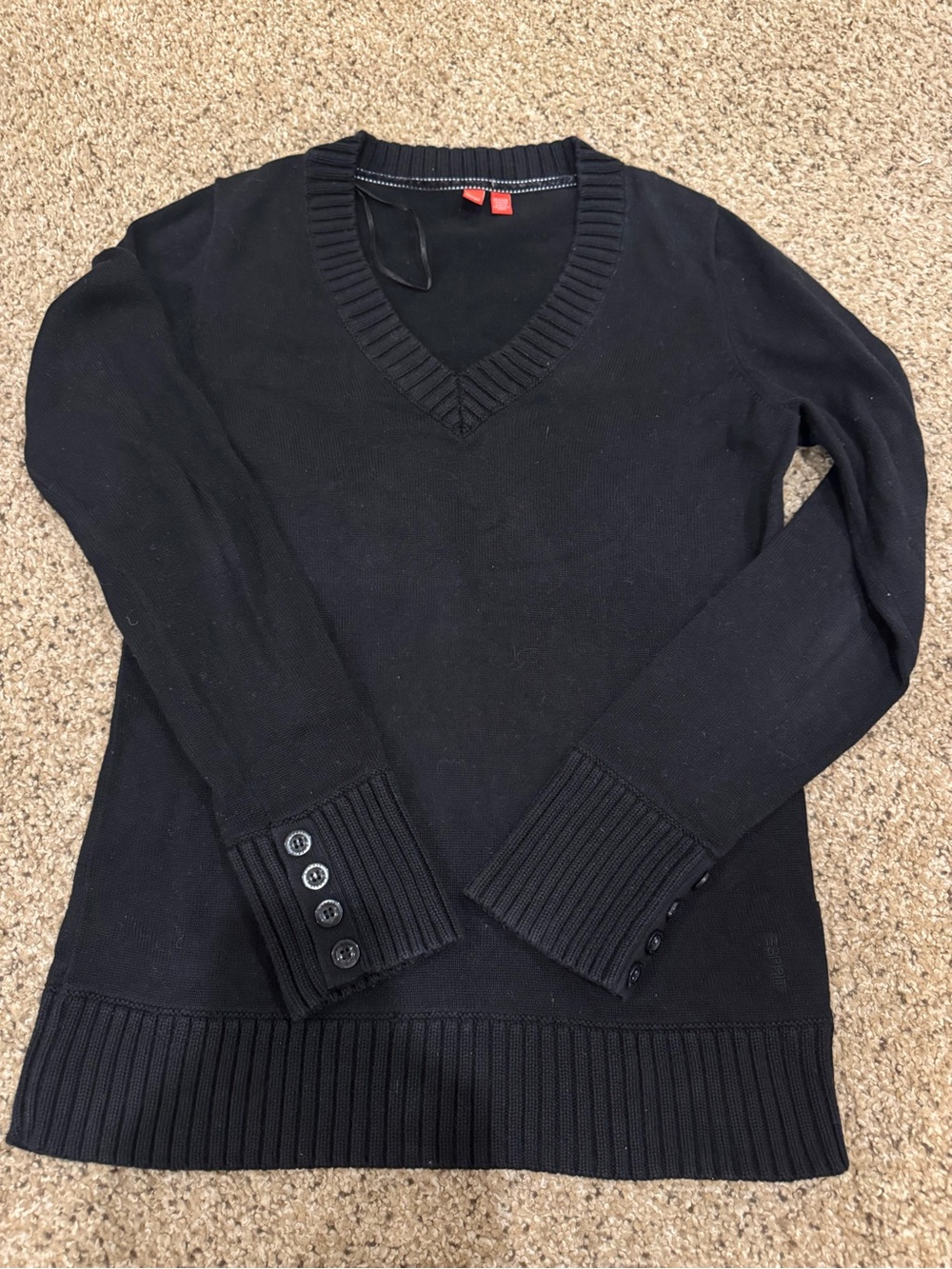 Vintage Esprit Black Knit Top with Red Brand Tag